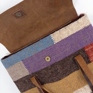 Annette Ferber Large Messenger Bag Leather Flap Wool Multicolor Tote